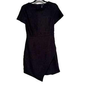 Aqua Womens Black Faux-Suede Zipper-Front Short-Sleeve‎ V-Neck Dress Size M